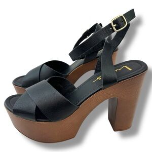 Lulus Galilea Black Platform Block Heel Sandals Ankle Strap Size 7.5